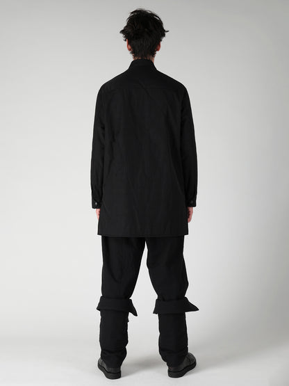 NY SPUN GABARDINE BLACK PADDED ZIP DOT BUTTON BLOUSE