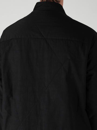 NY SPUN GABARDINE BLACK PADDED ZIP DOT BUTTON BLOUSE