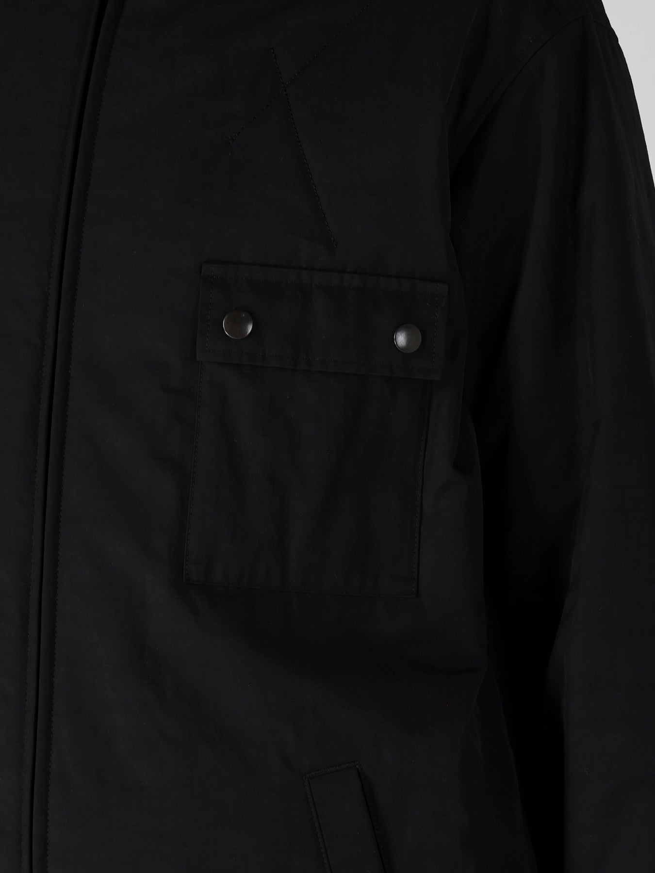 NY SPUN GABARDINE BLACK PADDED ZIP DOT BUTTON BLOUSE – THE SHOP