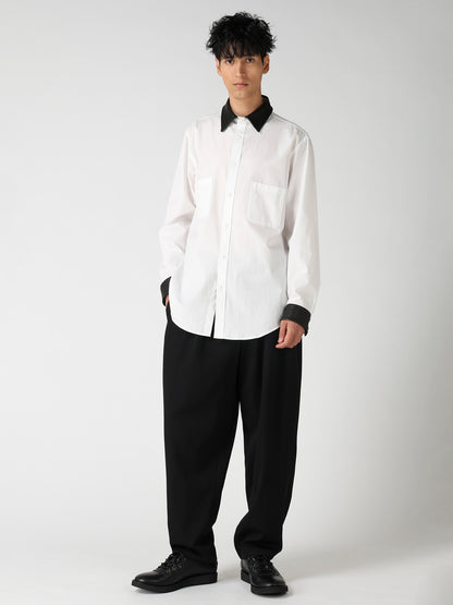 COTTON BROAD LETHER DETAIL SHIRT