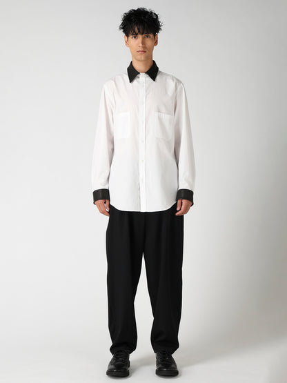 COTTON BROAD LETHER DETAIL SHIRT
