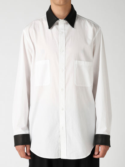 COTTON BROAD LETHER DETAIL SHIRT