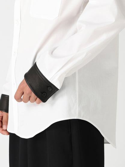 COTTON BROAD LETHER DETAIL SHIRT
