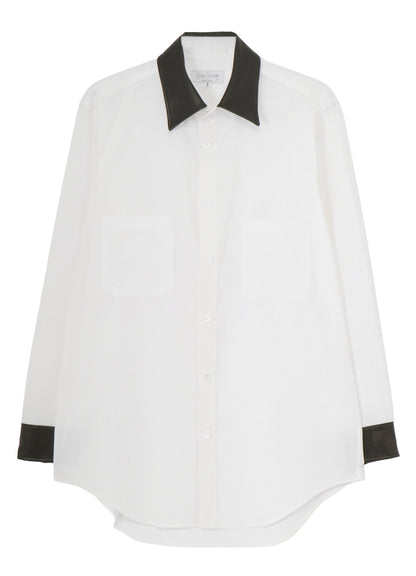 COTTON BROAD LETHER DETAIL SHIRT
