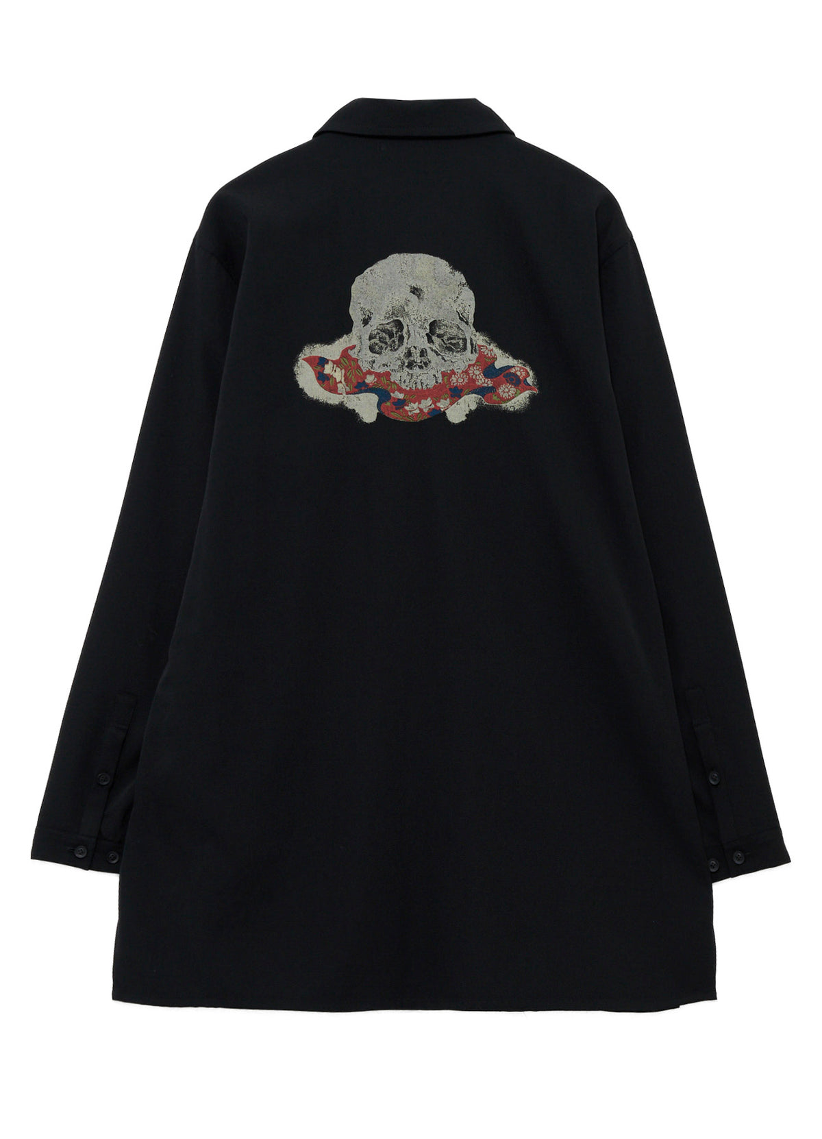 WOOL GABARDINE SKULL-PRINTED DISCHARGE BLOUSE