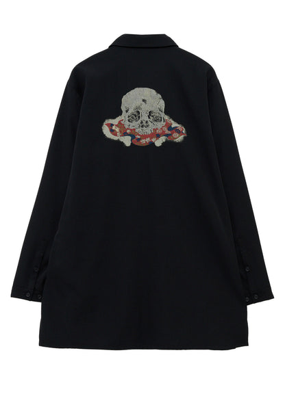 WOOL GABARDINE SKULL-PRINTED DISCHARGE BLOUSE