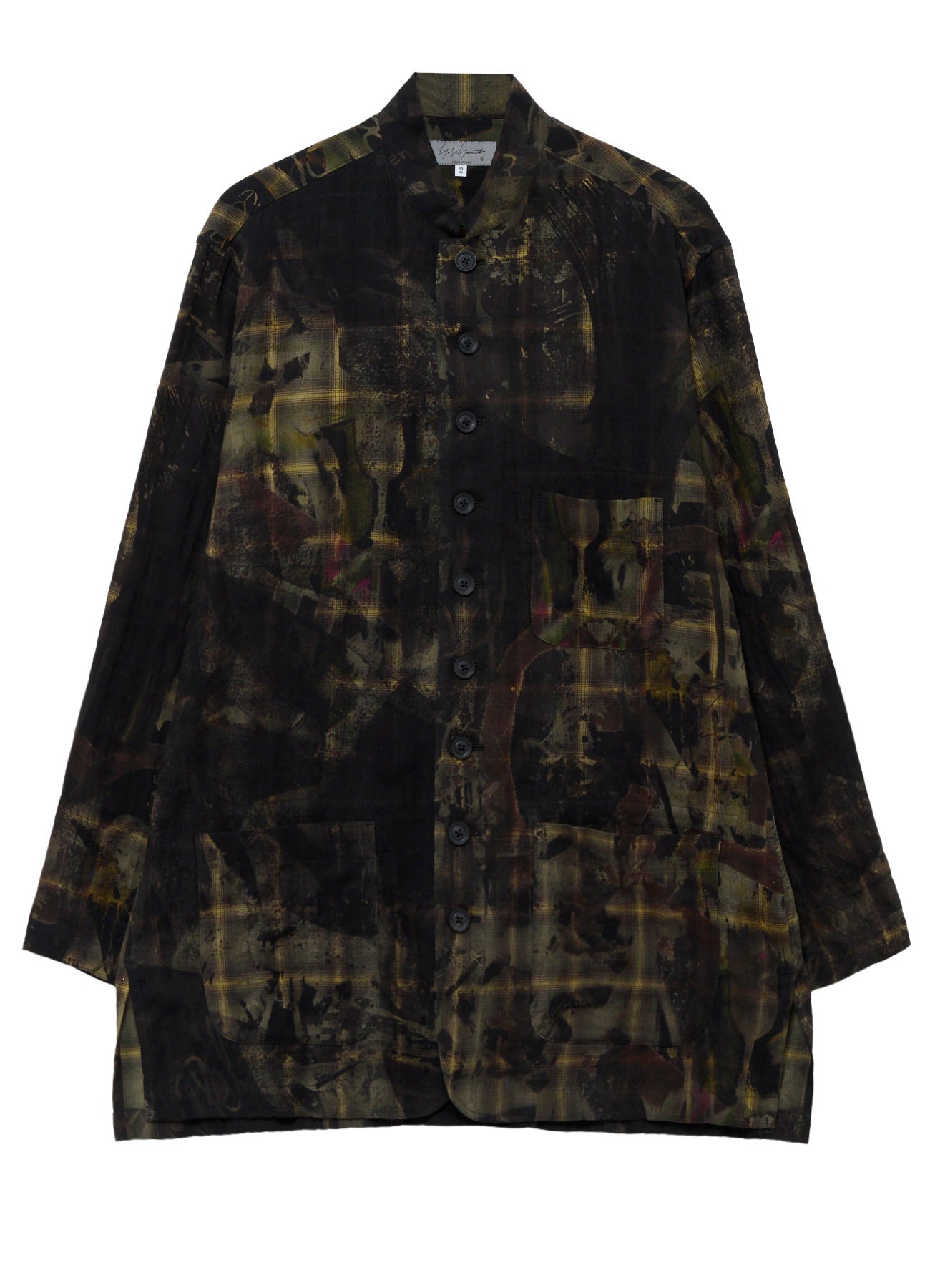 SCRAP PATTERN PRINTED STAND COLLAR BLOUSE