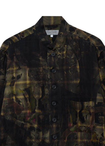 SCRAP PATTERN PRINTED STAND COLLAR BLOUSE