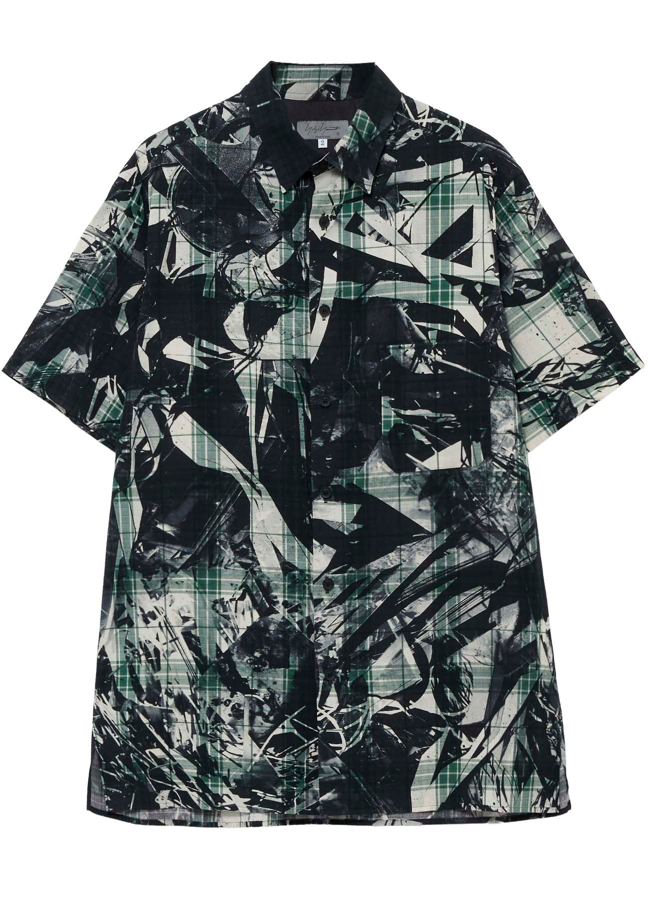 MONOCHROME SCRAP PATTERN PRINTED SHORT SLEEVE BLOUSE