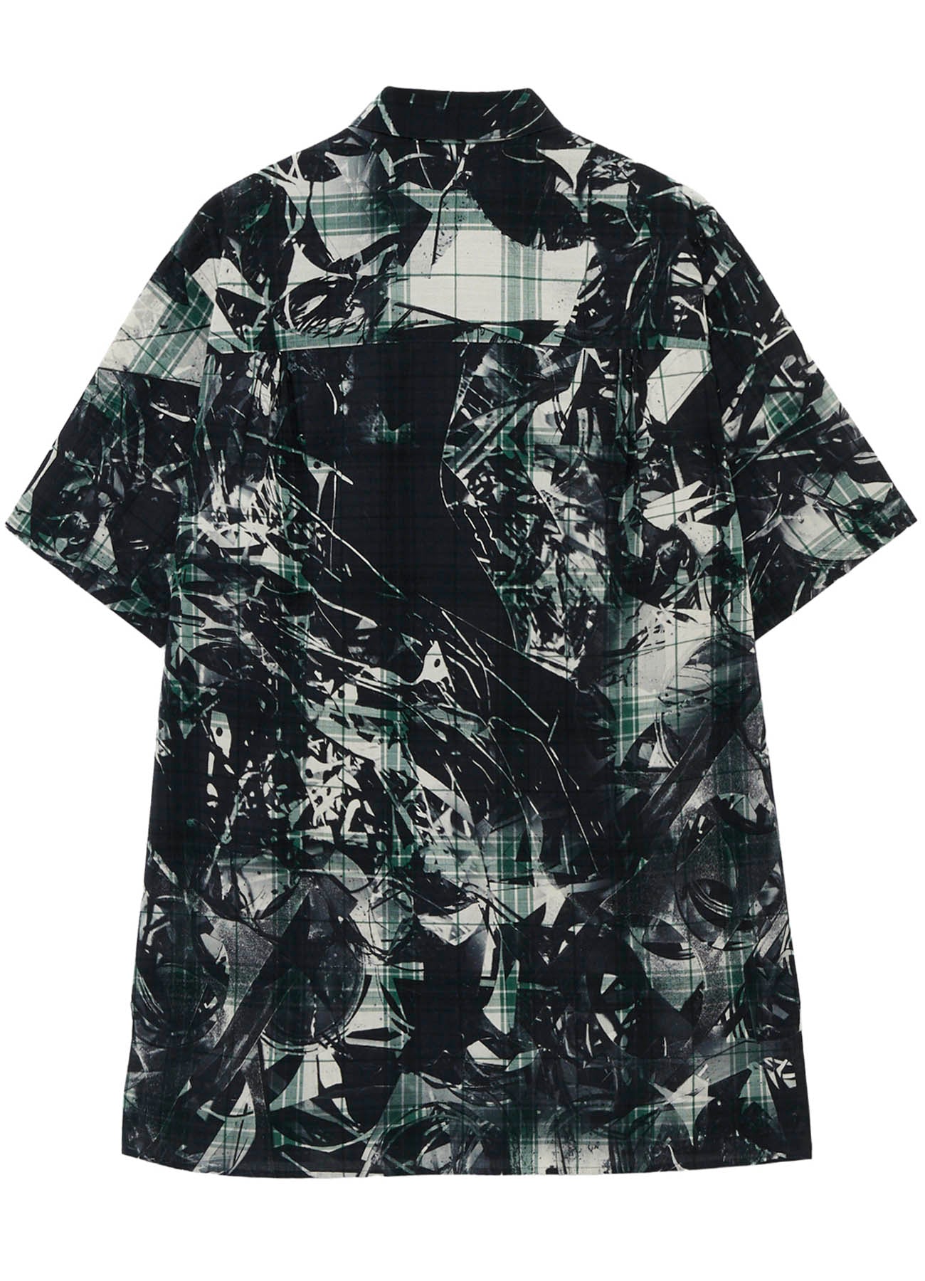 MONOCHROME SCRAP PATTERN PRINTED SHORT SLEEVE BLOUSE