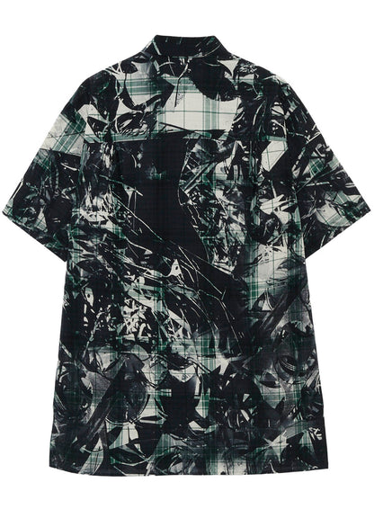 MONOCHROME SCRAP PATTERN PRINTED SHORT SLEEVE BLOUSE