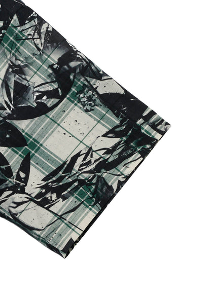 MONOCHROME SCRAP PATTERN PRINTED SHORT SLEEVE BLOUSE