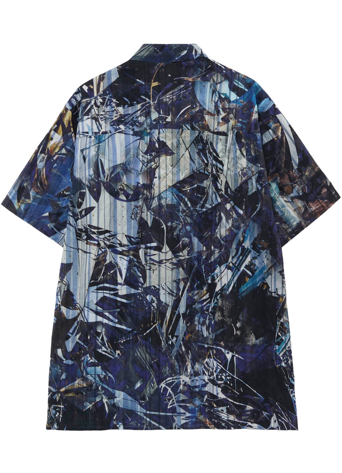 BLUE SCRAP PATTERN PRINTED SHORT SLEEVE BLOUSE