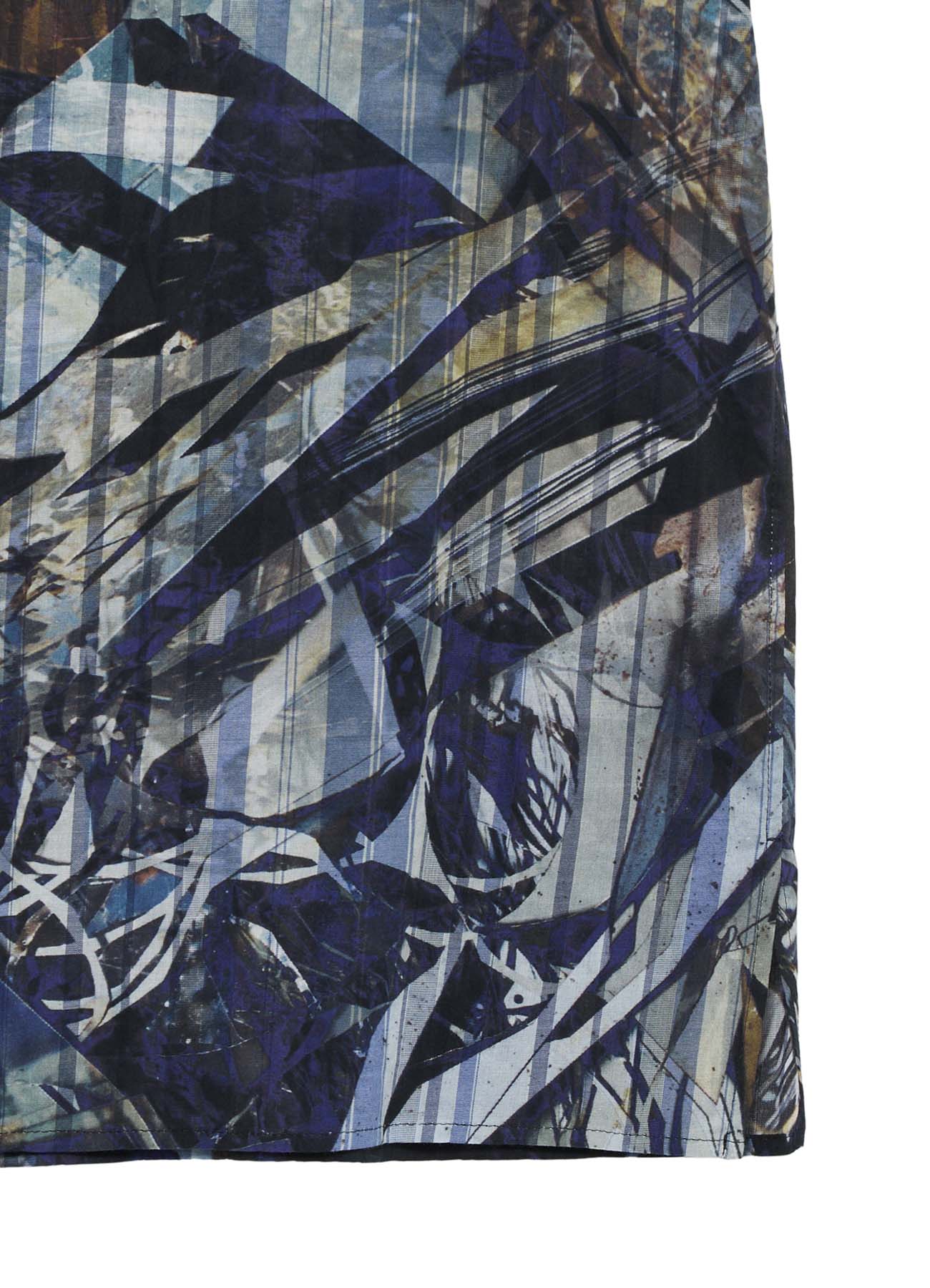 BLUE SCRAP PATTERN PRINTED SHORT SLEEVE BLOUSE