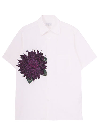 PURPLE DAHLIA EMBROIDERY DOUBLE COLLAR SHIRT