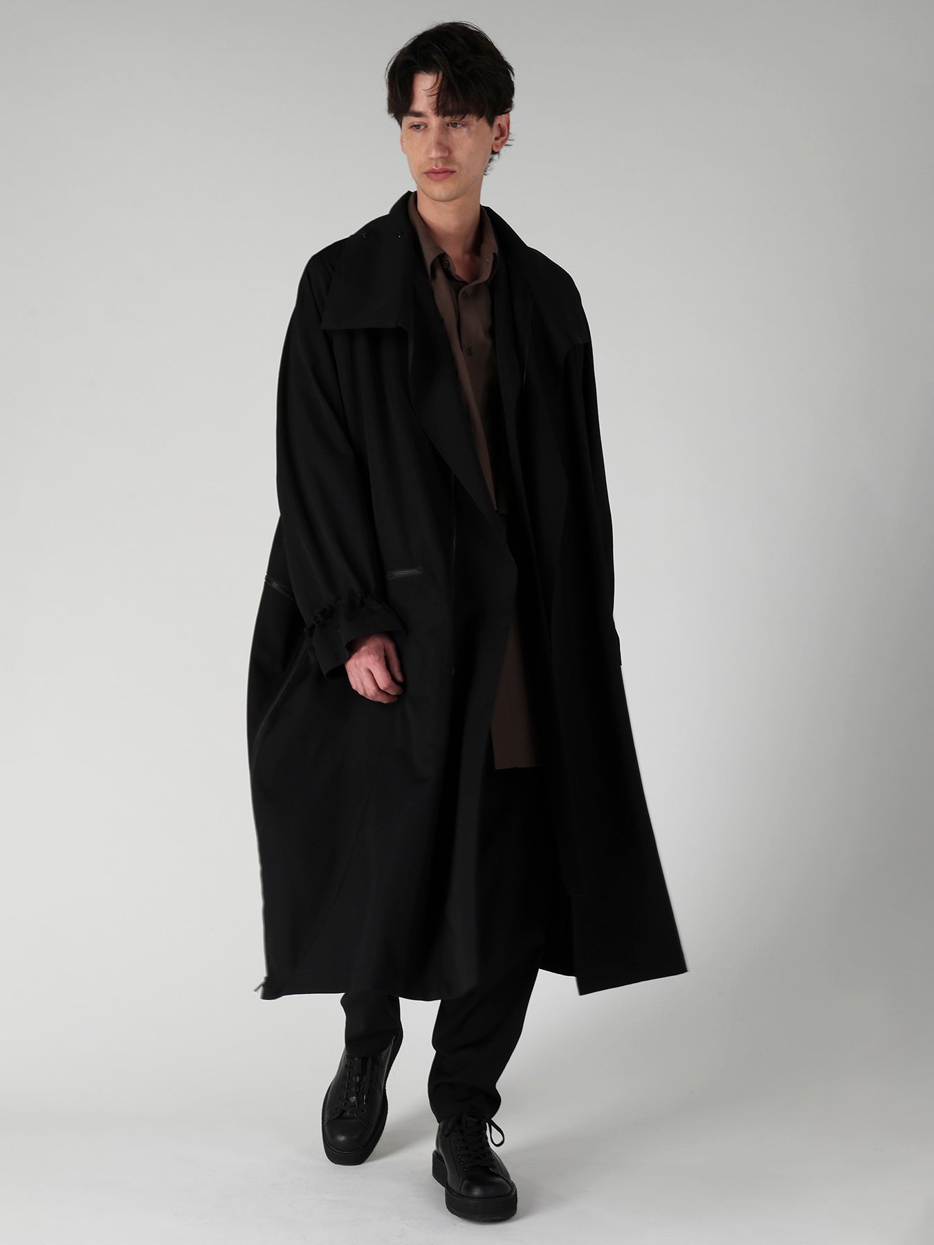 WOOL GABARDINE CROSS SHAPE ZIPPER COAT
