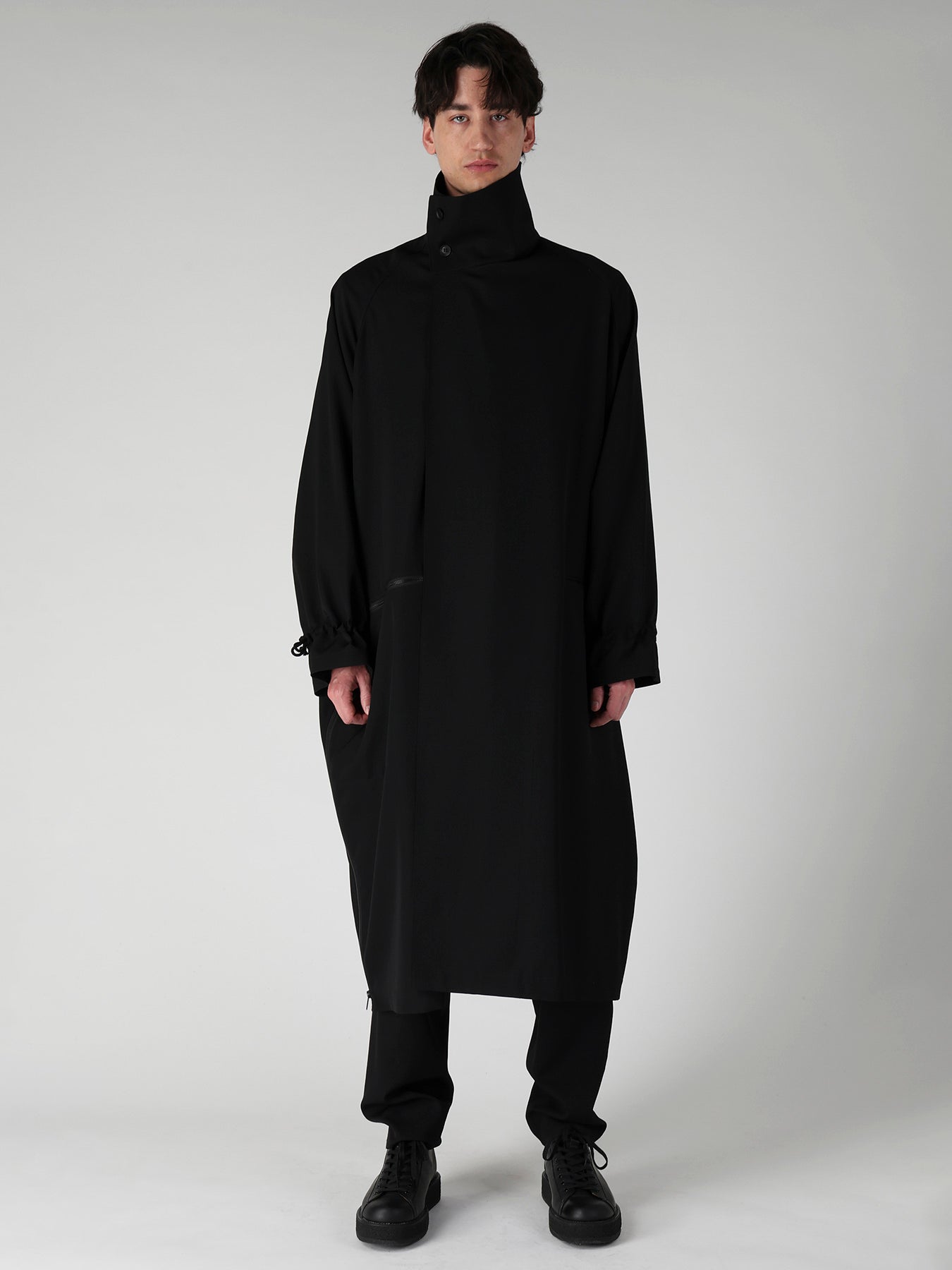 WOOL GABARDINE CROSS SHAPE ZIPPER COAT