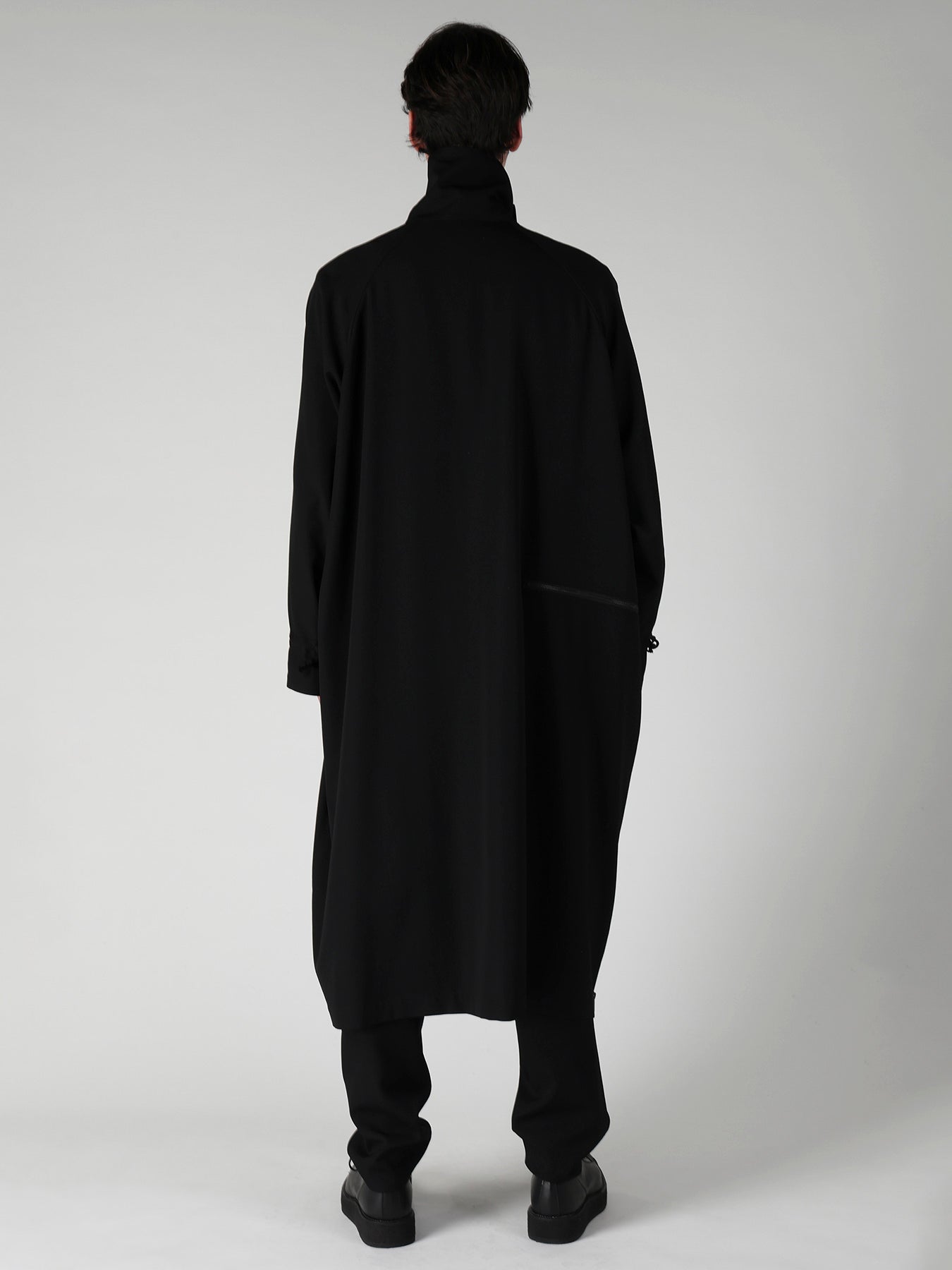 WOOL GABARDINE CROSS SHAPE ZIPPER COAT