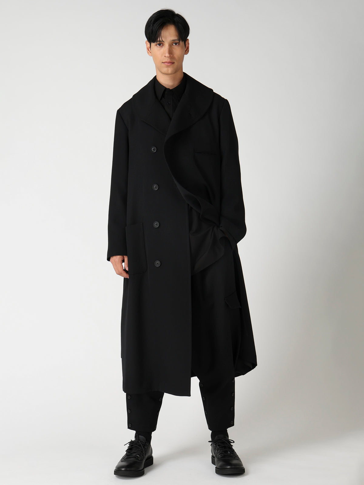 ARMY GABARDINE ROUND COLLAR COAT