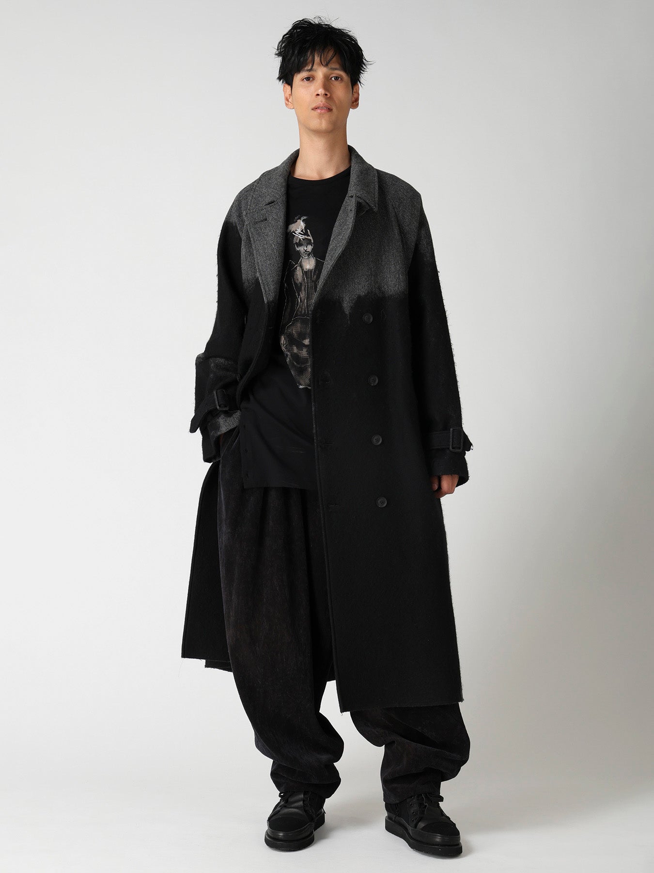 NEEDLE PUNCHED HERRINGBONE RAGLAN DOUBLE COAT