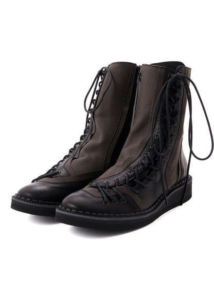 C CANVAS HORSE SIDE LACE-UP BOOTS