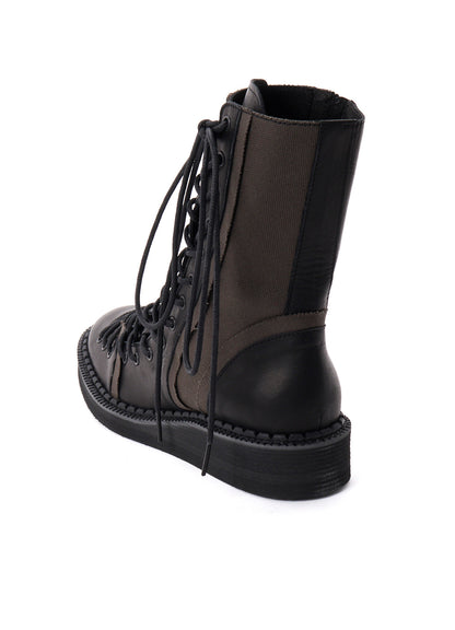 C CANVAS HORSE SIDE LACE-UP BOOTS
