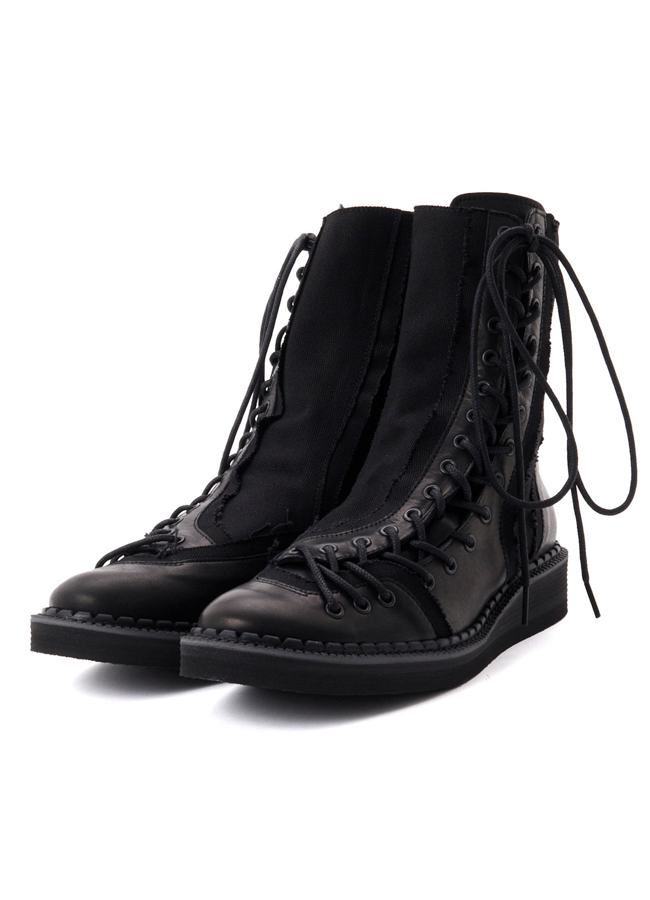 C CANVAS HORSE SIDE LACE-UP BOOTS