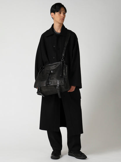 SHRINKED HORSE LEATHER MILITARY SHOULDER BAG