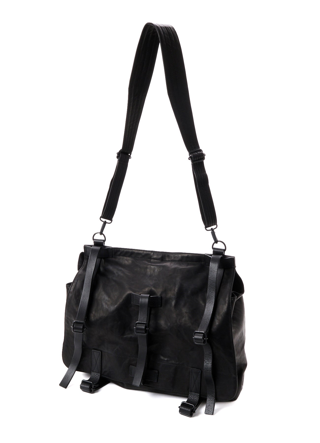 SHRINKED HORSE LEATHER MILITARY SHOULDER BAG