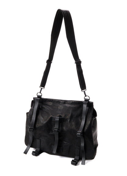 SHRINKED HORSE LEATHER MILITARY SHOULDER BAG