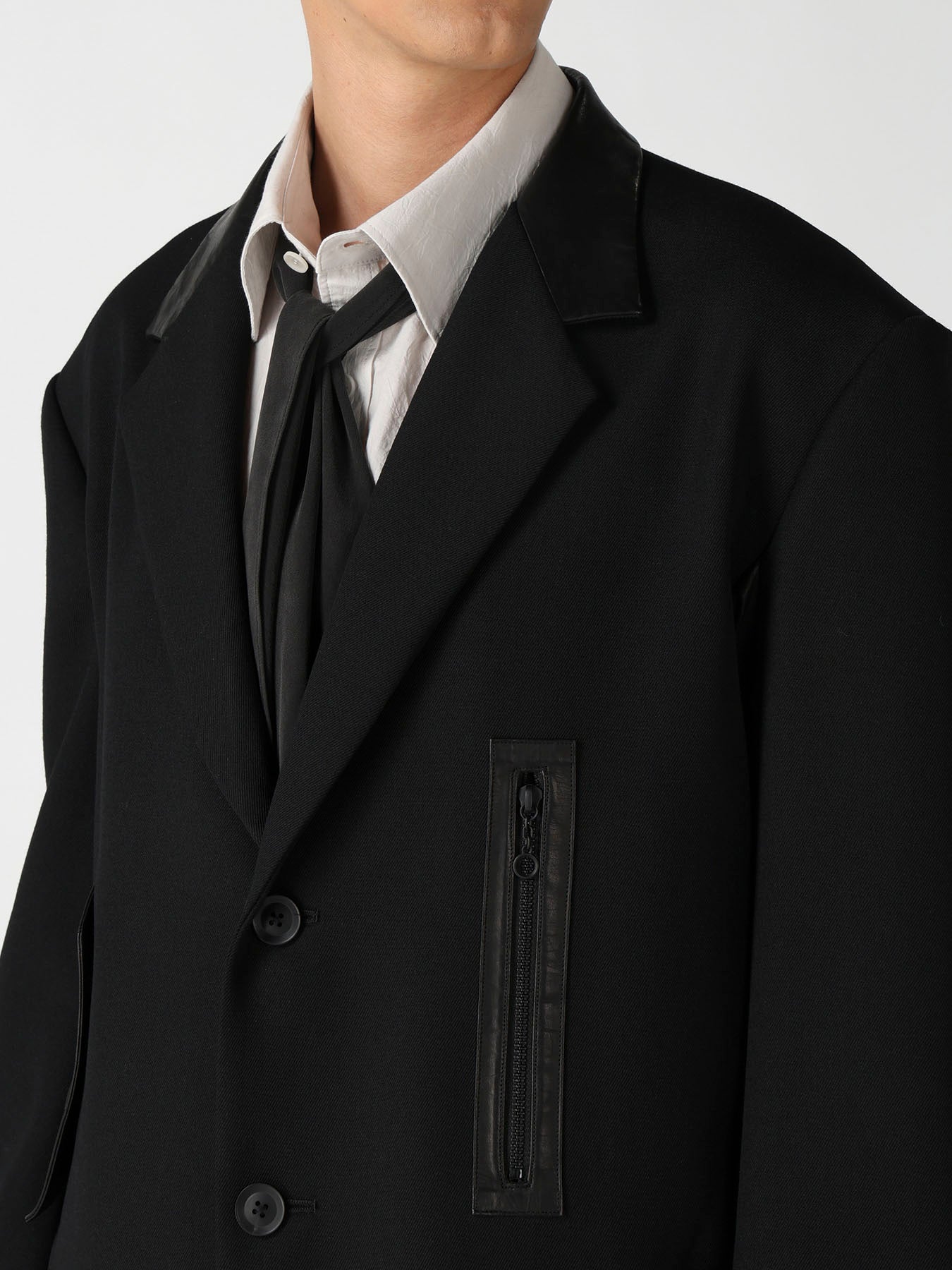 LEATHER ARMY GABARDINE PANEL ZIP JACKET – THE SHOP YOHJI YAMAMOTO