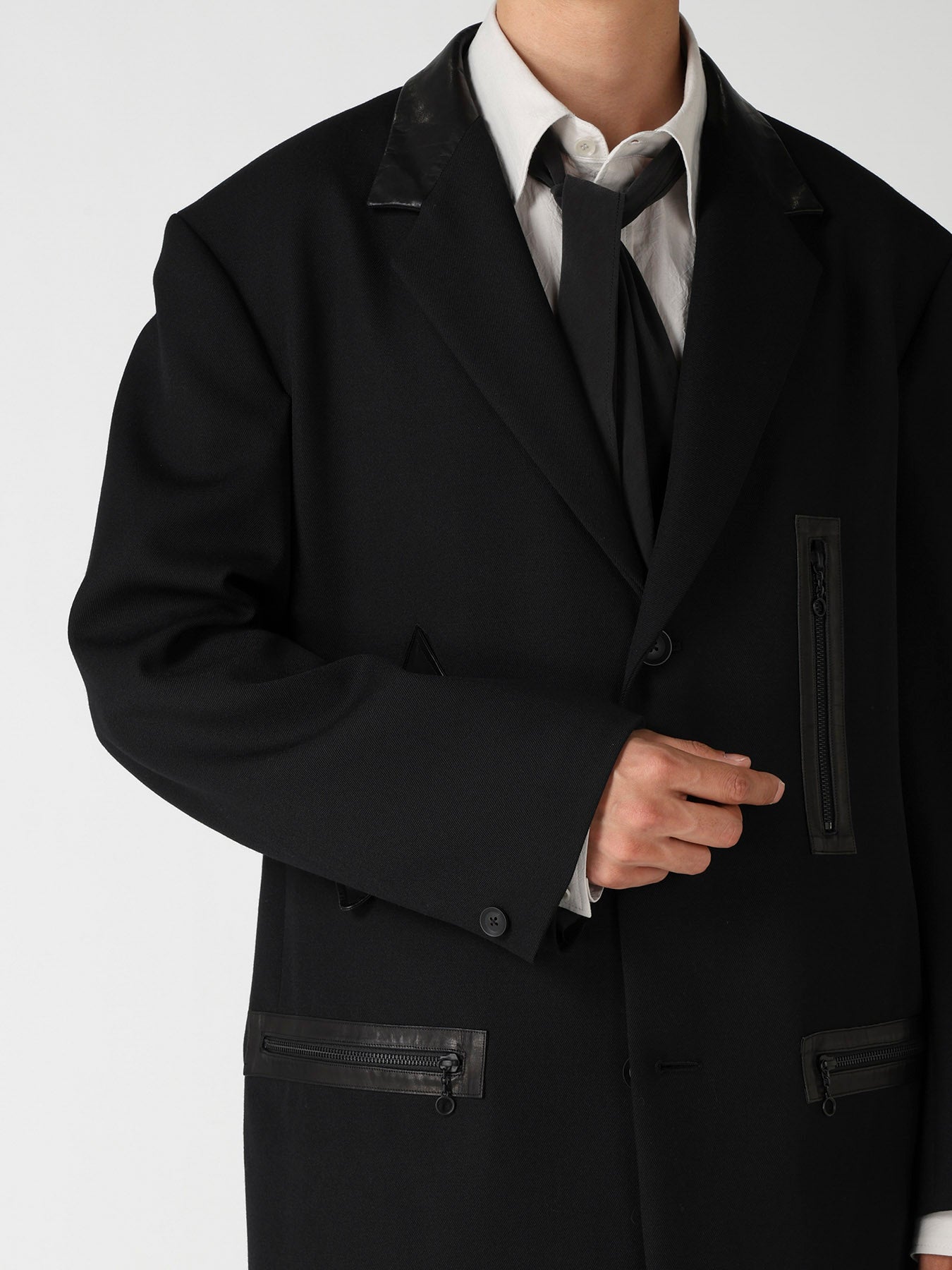 LEATHER ARMY GABARDINE PANEL ZIP JACKET – THE SHOP YOHJI YAMAMOTO