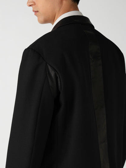 LEATHER ARMY GABARDINE PANEL ZIP JACKET