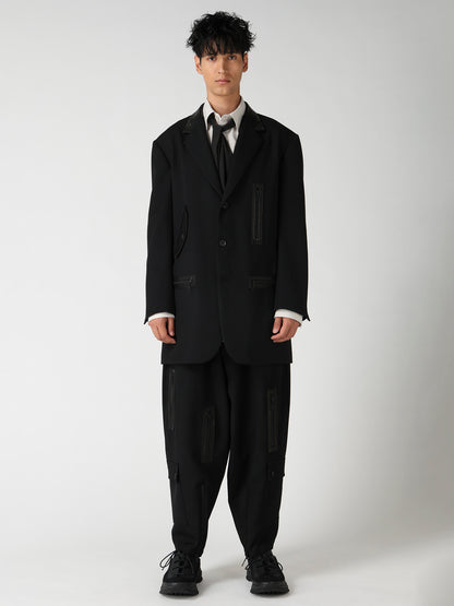 LEATHER ARMY GABARDINE PANEL ZIP JACKET