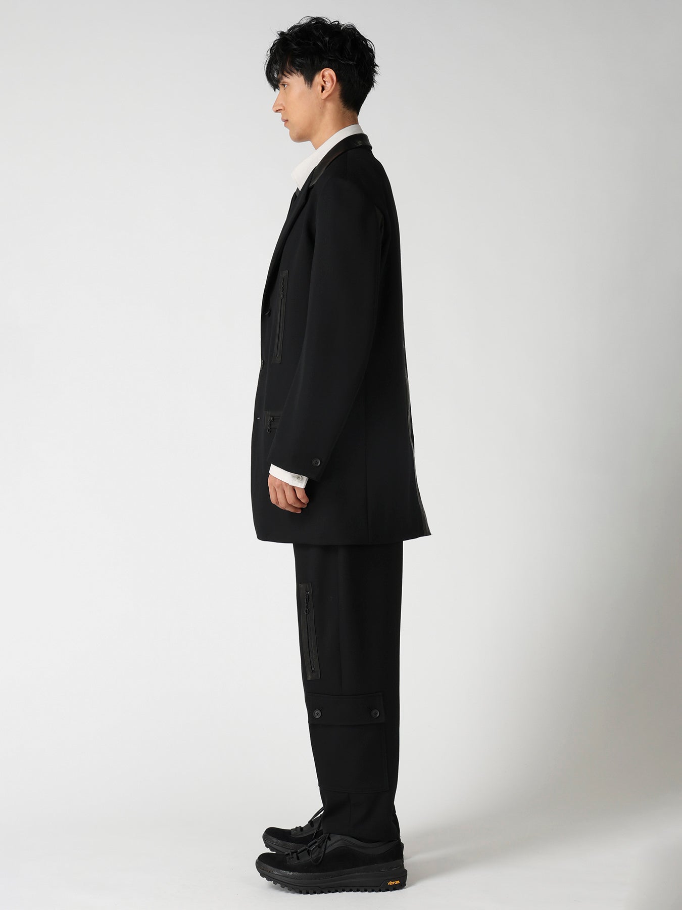 LEATHER ARMY GABARDINE PANEL ZIP JACKET – THE SHOP YOHJI YAMAMOTO