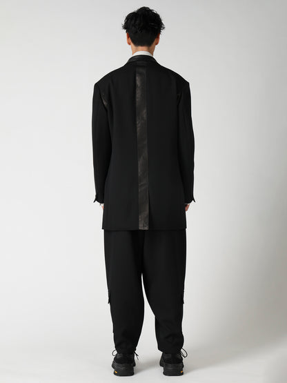 LEATHER ARMY GABARDINE PANEL ZIP JACKET