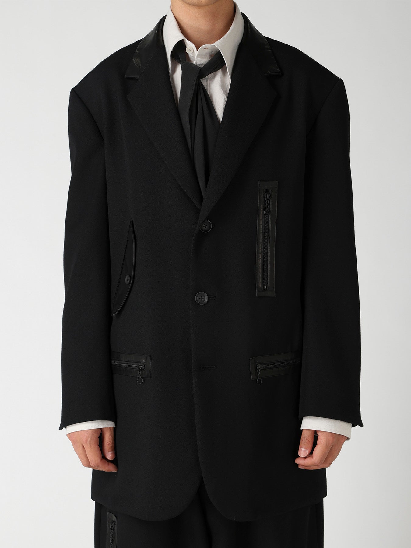 LEATHER ARMY GABARDINE PANEL ZIP JACKET – THE SHOP YOHJI YAMAMOTO