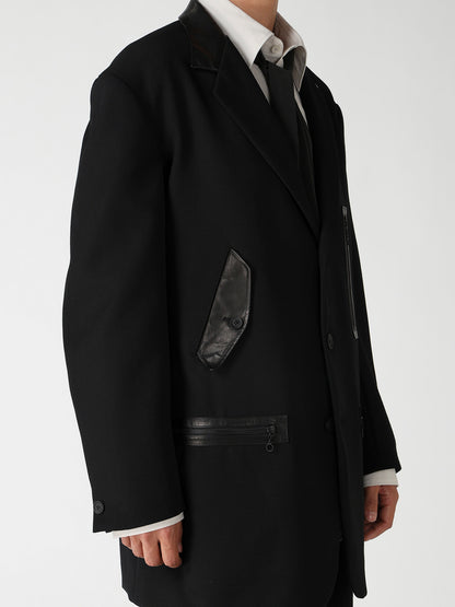 LEATHER ARMY GABARDINE PANEL ZIP JACKET