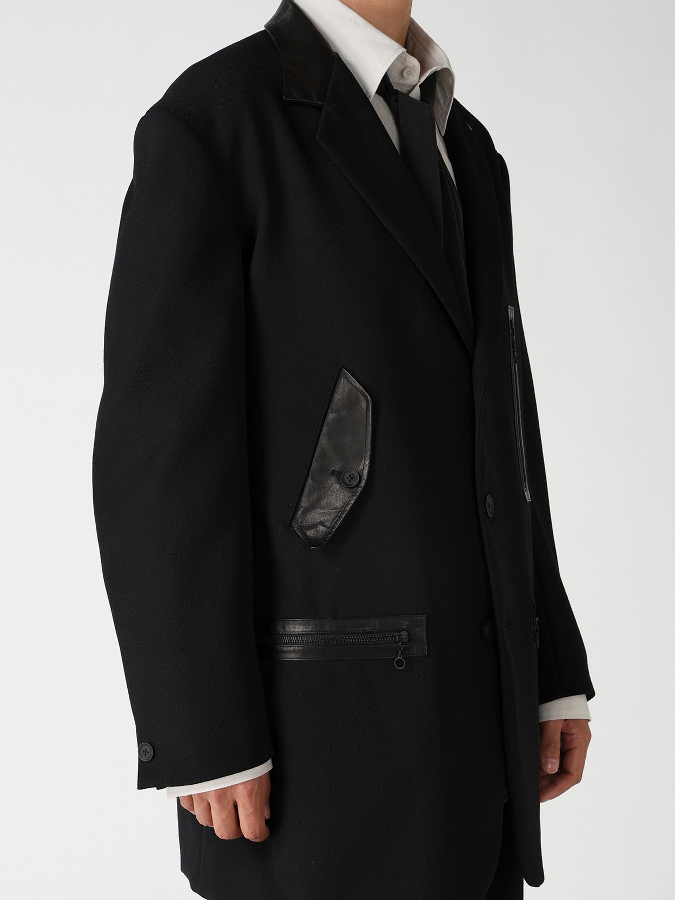 LEATHER ARMY GABARDINE PANEL ZIP JACKET – THE SHOP YOHJI YAMAMOTO
