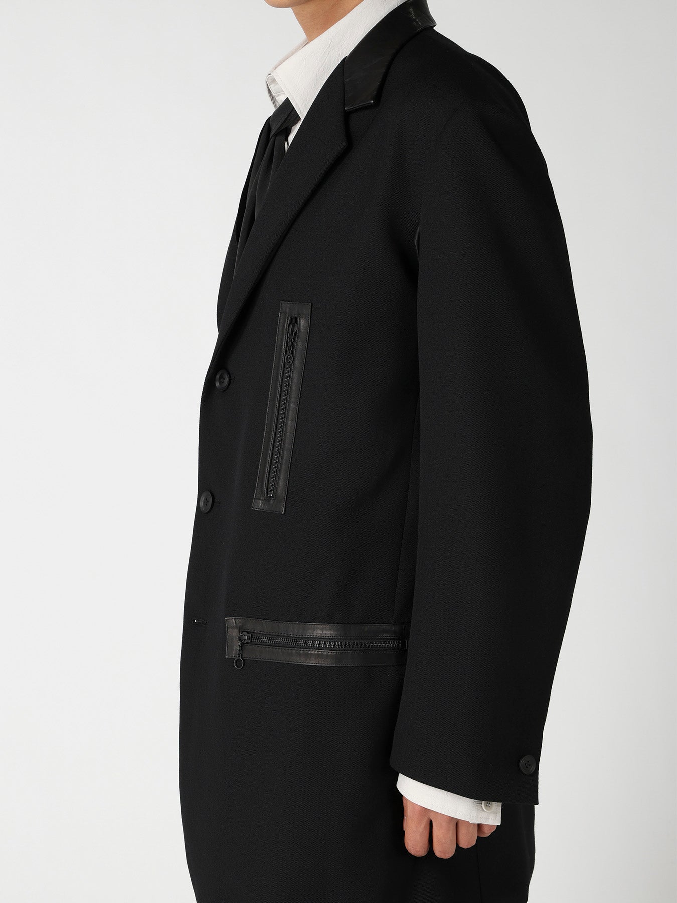 LEATHER ARMY GABARDINE PANEL ZIP JACKET