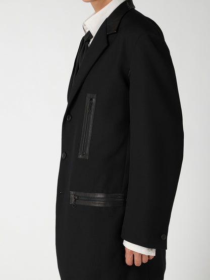 LEATHER ARMY GABARDINE PANEL ZIP JACKET