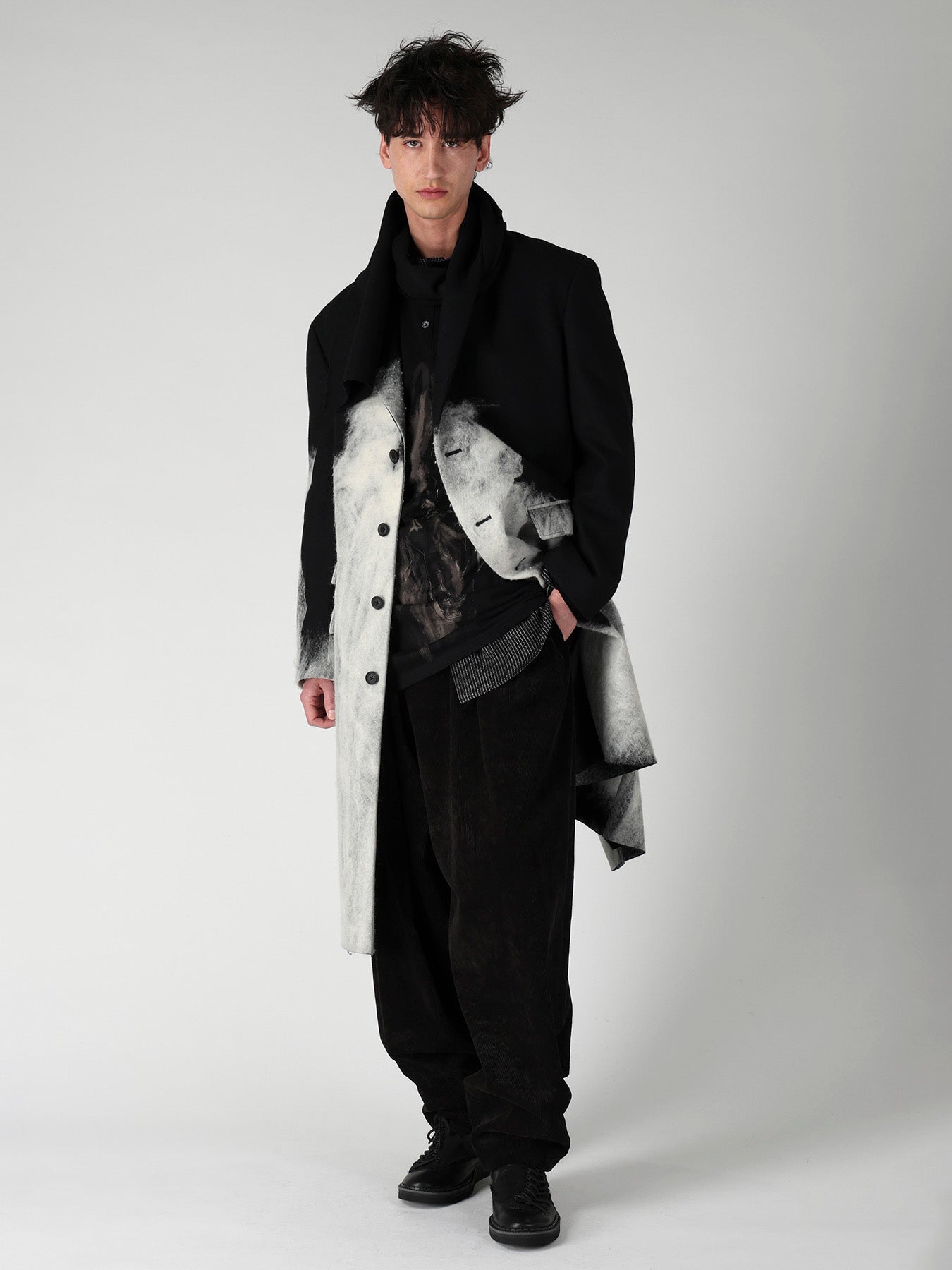 NEEDLE PUNCHED FLANNEL WHITE SCARF JACKET – THE SHOP YOHJI YAMAMOTO