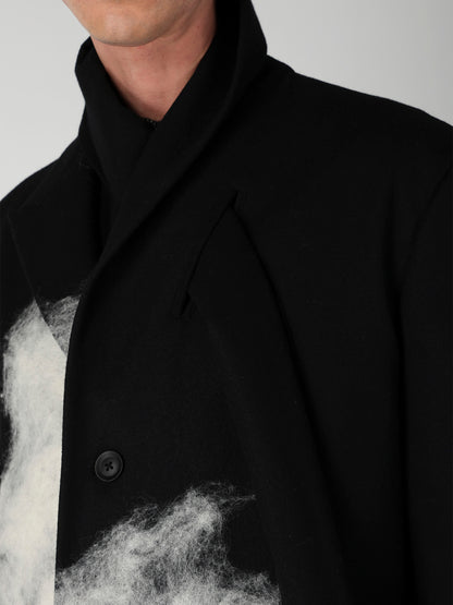 NEEDLE PUNCHED FLANNEL WHITE SCARF JACKET