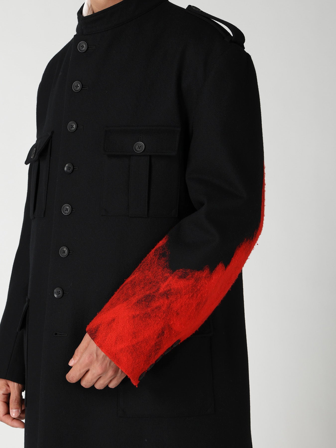 NEEDLE PUNCHED FLANNEL RED MILITARY JACKET
