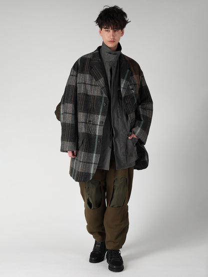 WOOL LINEN HERRINGBONE ZIPPER WORK JACKET