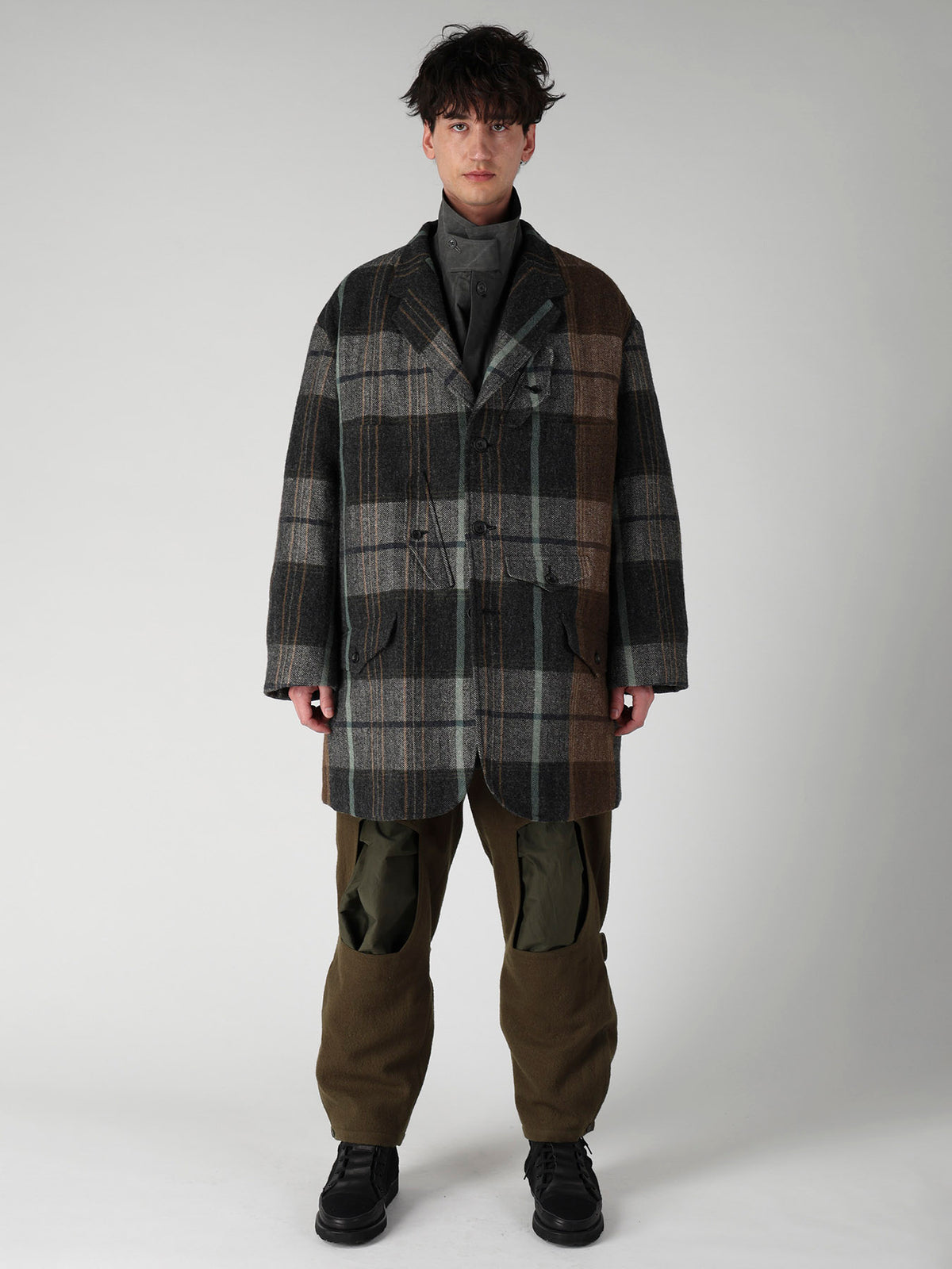 WOOL LINEN HERRINGBONE ZIPPER WORK JACKET