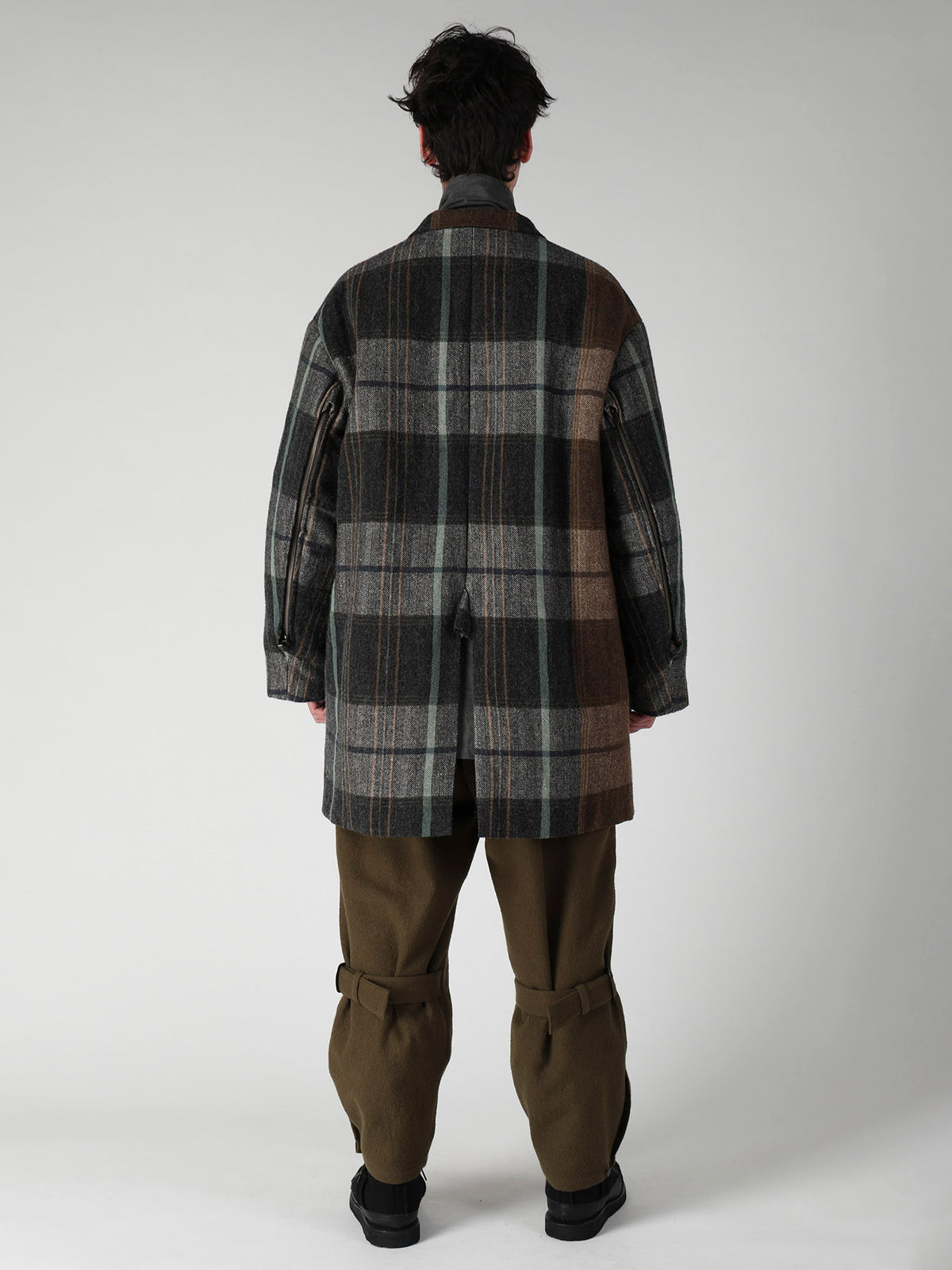 WOOL LINEN HERRINGBONE ZIPPER WORK JACKET
