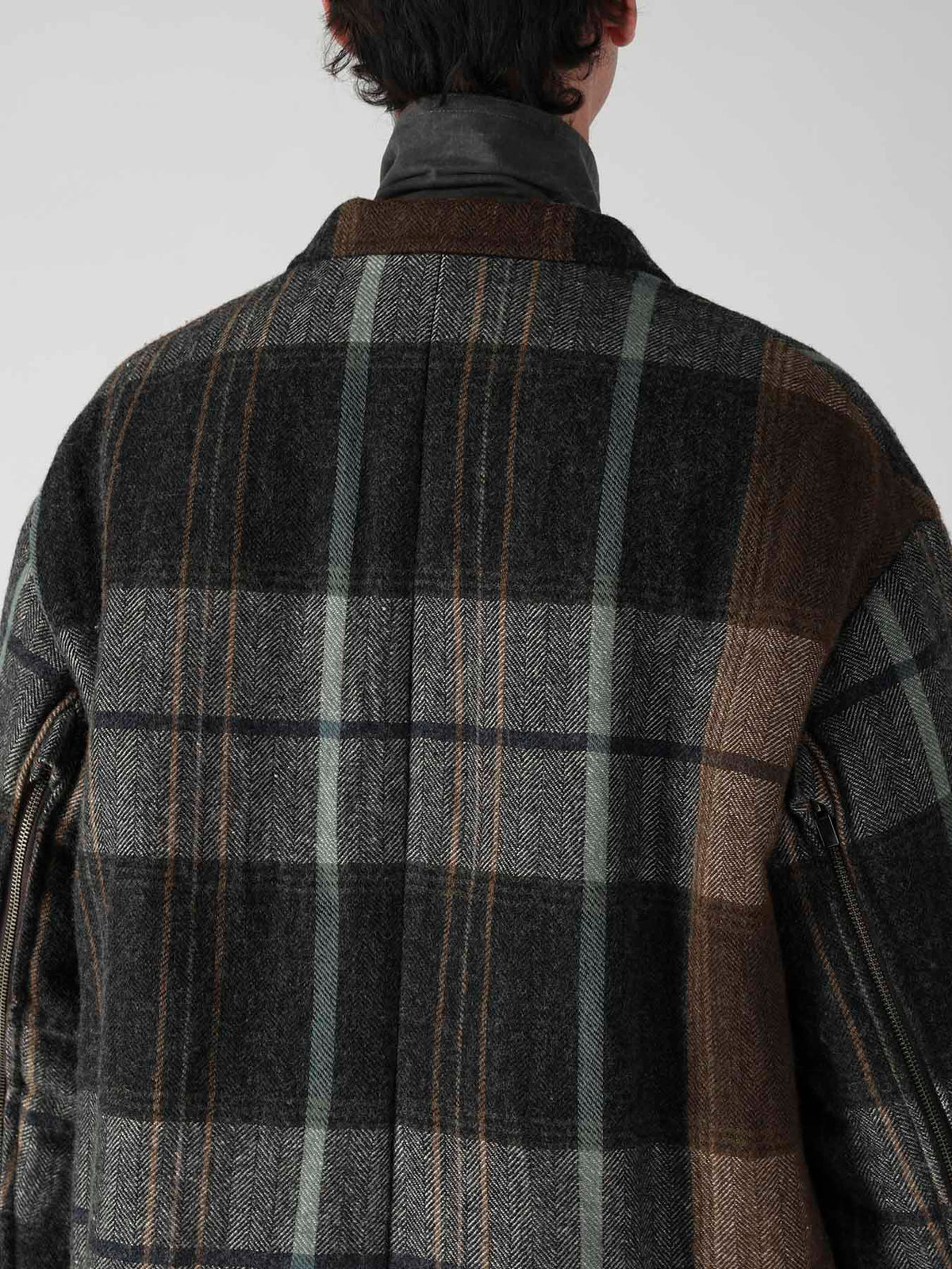 WOOL LINEN HERRINGBONE ZIPPER WORK JACKET