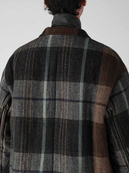 WOOL LINEN HERRINGBONE ZIPPER WORK JACKET