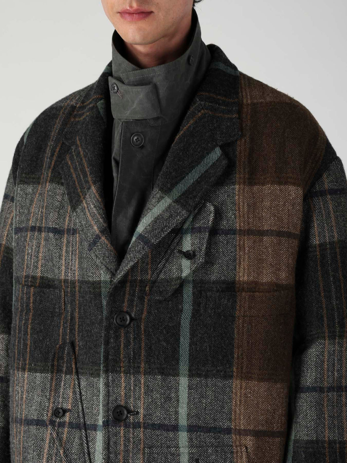 WOOL LINEN HERRINGBONE ZIPPER WORK JACKET